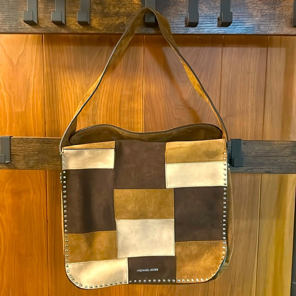 MICHAEL Michael Kors Patchwork Hobo Bag - Brown and Gold
